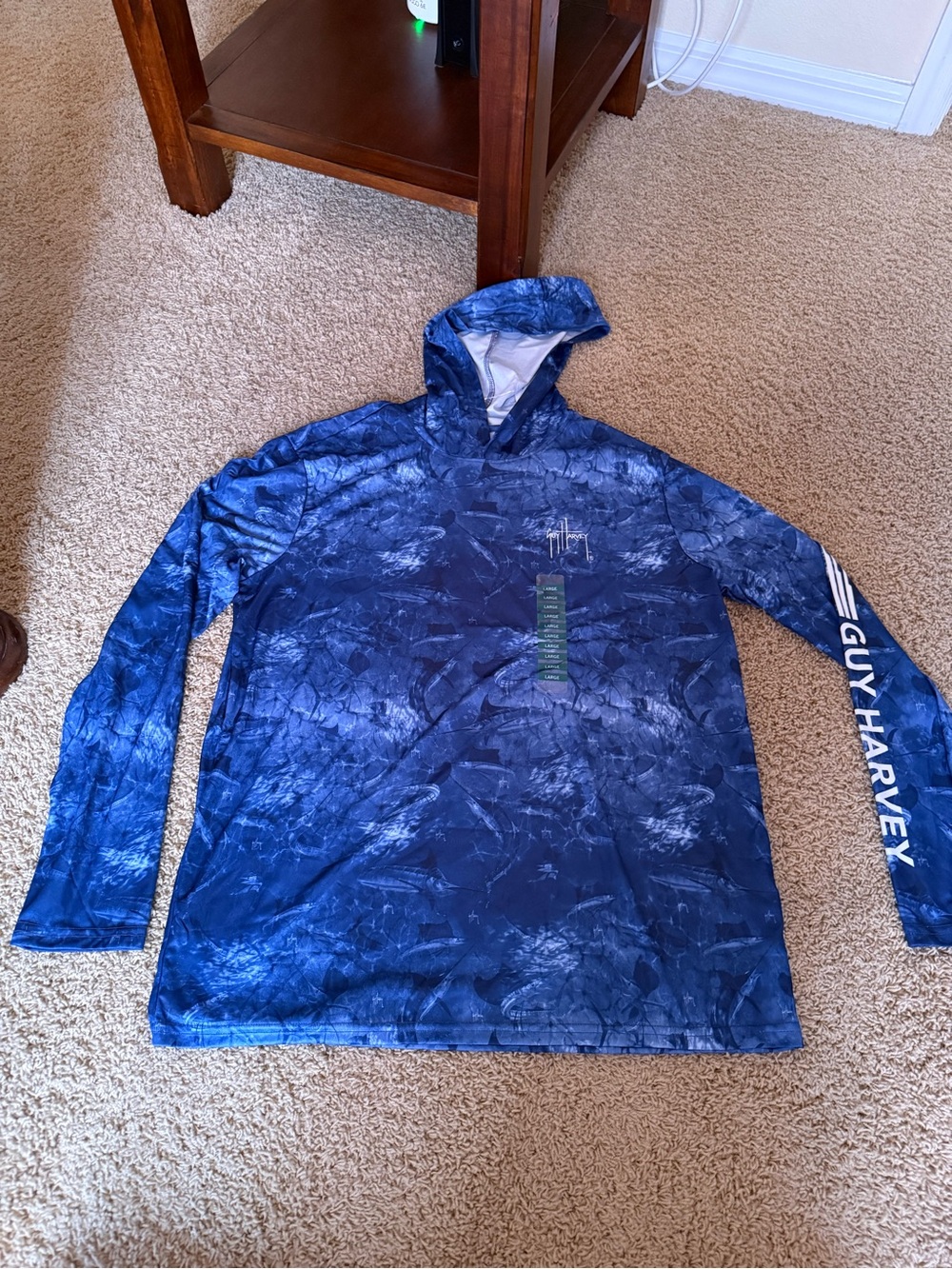 Guy Harvey Blue Tie-Dye Long Sleeve Hooded Tee